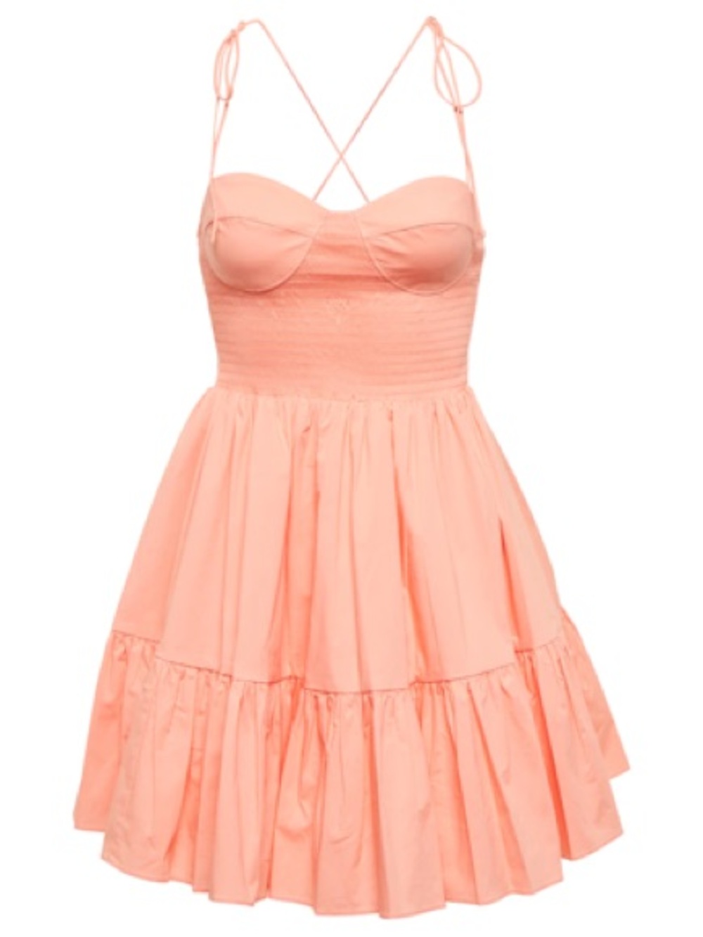 STAUD Landry Cotton Poplin Mini Dress Coral Pink Smocked Bustier Size M